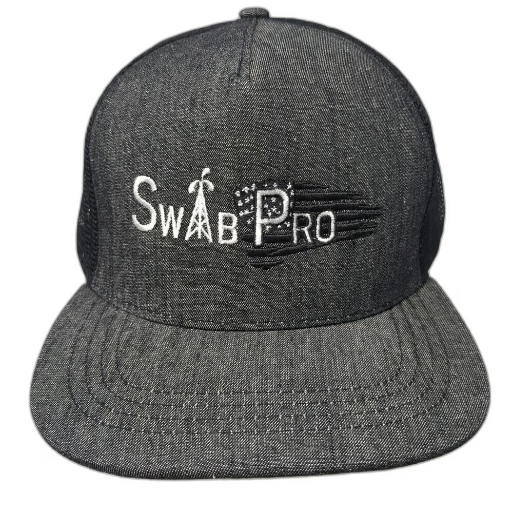 Trucker Hat Gray One Size Swab Pro Embroidered Logo Mesh Back Snapback Flat Bill